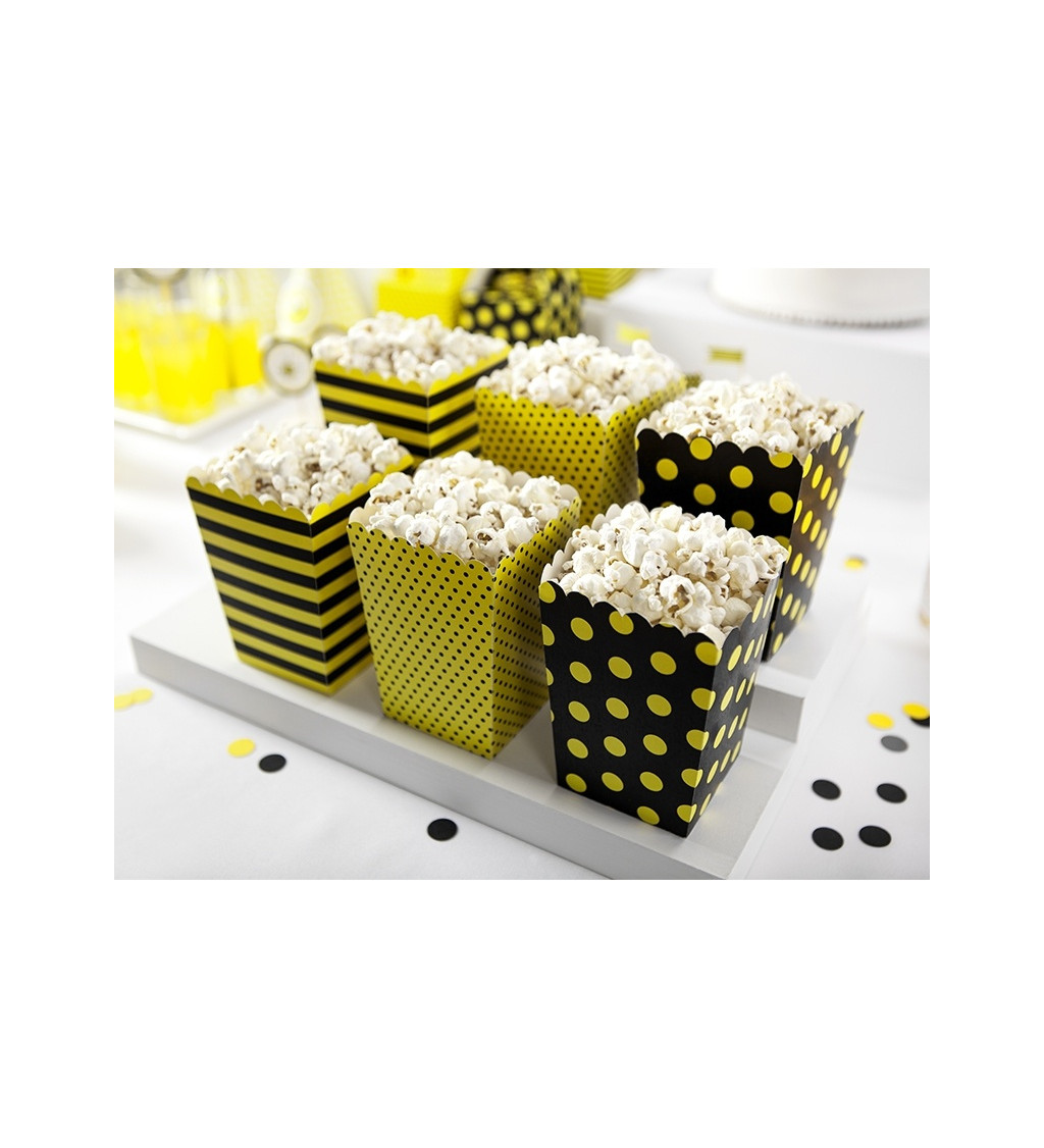 Krabičky na popcorn - žlté-čierne 6 ks