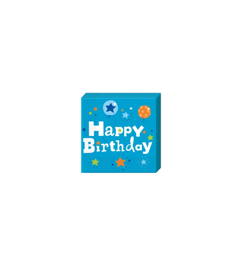Modré obrúsky s nápisom Happy Birthday