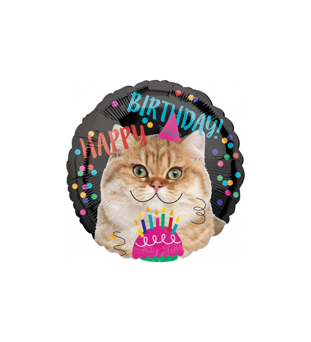 Fóliový balónik "Happy Birthday Cat"