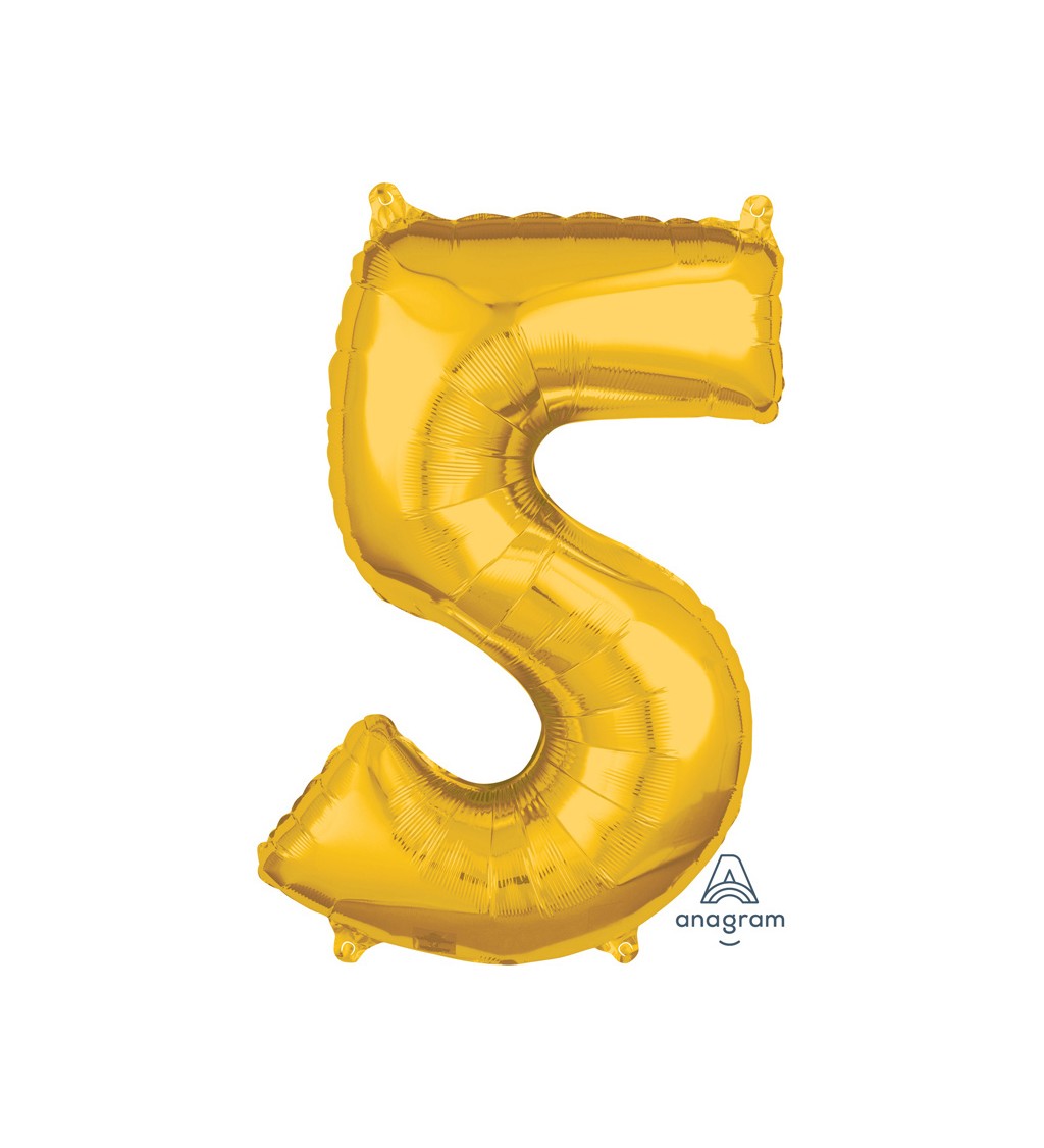 Fóliový balónik "5" - zlatý 66cm