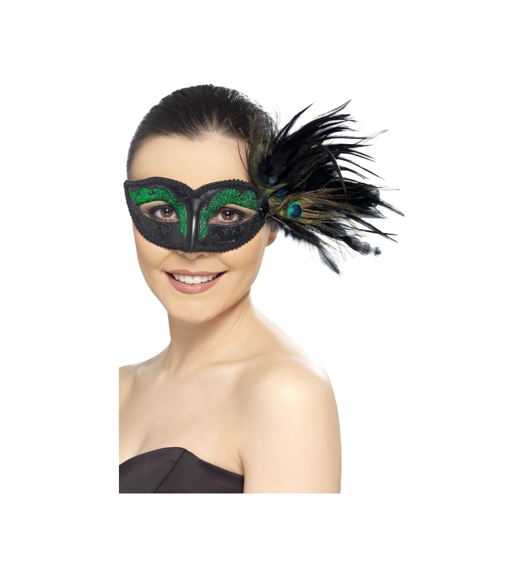 Benátska maska Colombina - zelená