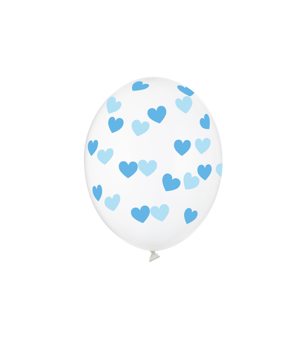 Priehľadné balóny s modrými srdiečkami