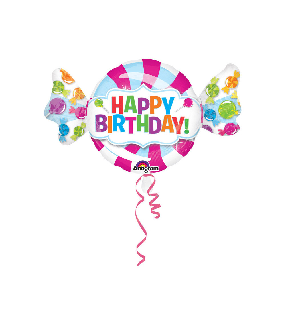 Fóliový balónik Happy Birthday, cukrík
