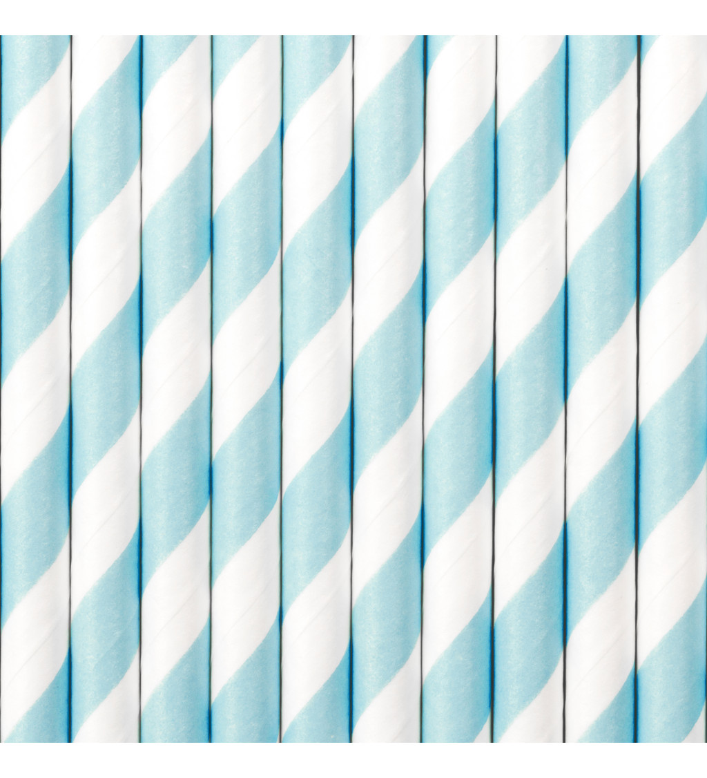 Slamky papierové s modrými prúžkami - biele