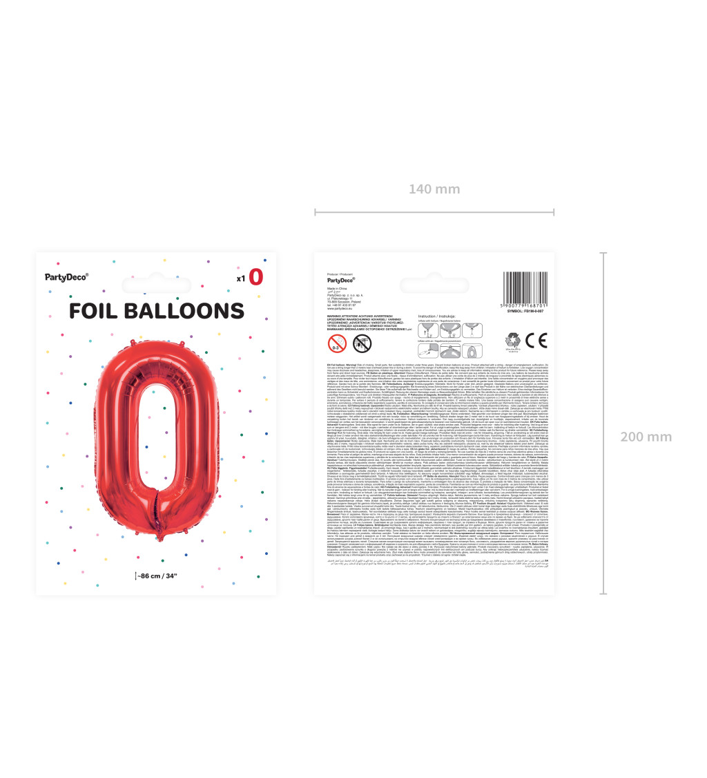 Fóliový balónik číslo 0 v červenej farbe