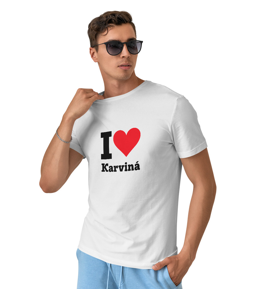 Pánske tričko biele - I love Karviná