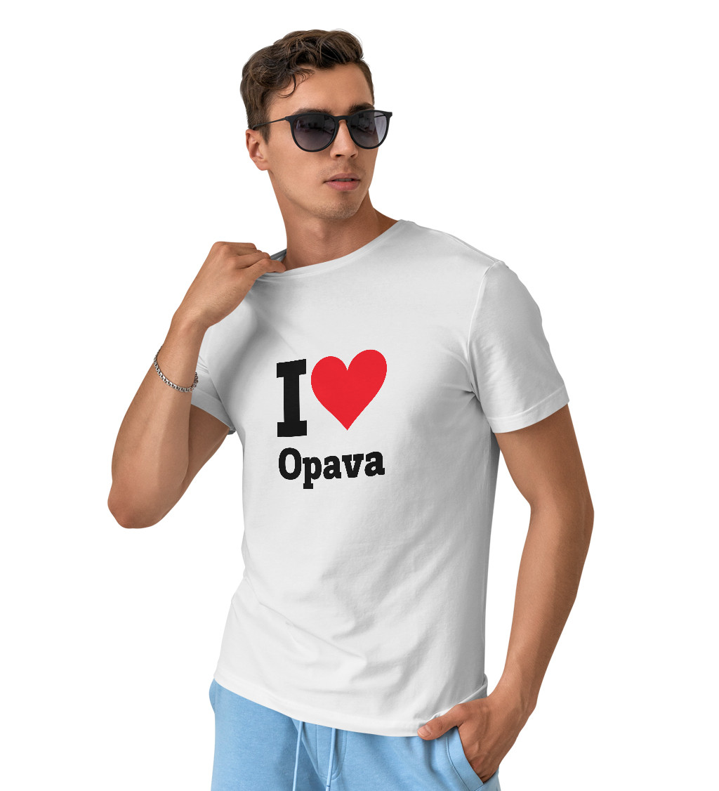Pánske tričko biele - I love Opava