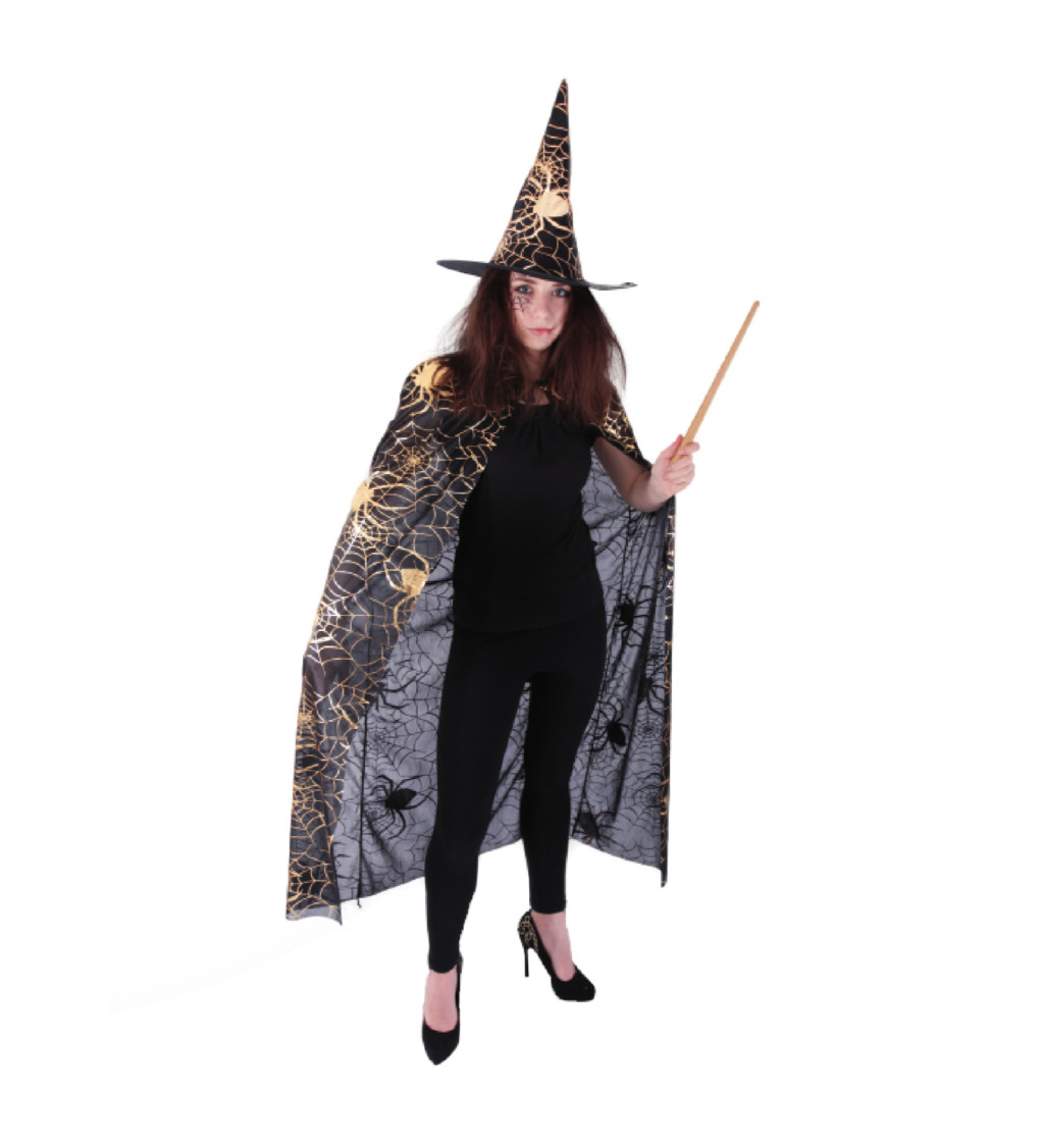 Súprava čarodejnice - plášť a klobúk, zlaté vzory