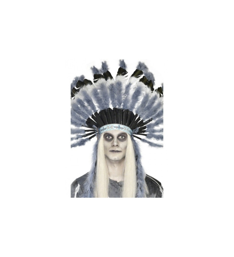 Indiánska čelenka pre náčelníkov - deluxe, sivá