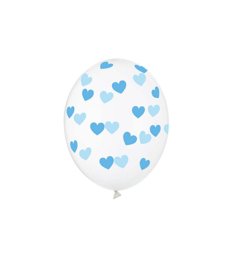 Priehľadné balóny s modrými srdiečkami
