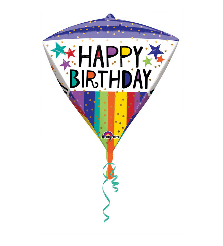 Fóliový balónik Happy Birthday, diamant