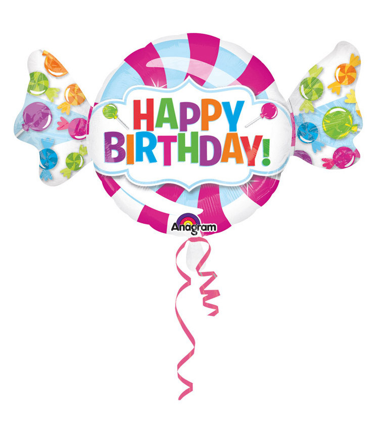 Fóliový balónik Happy Birthday, cukrík