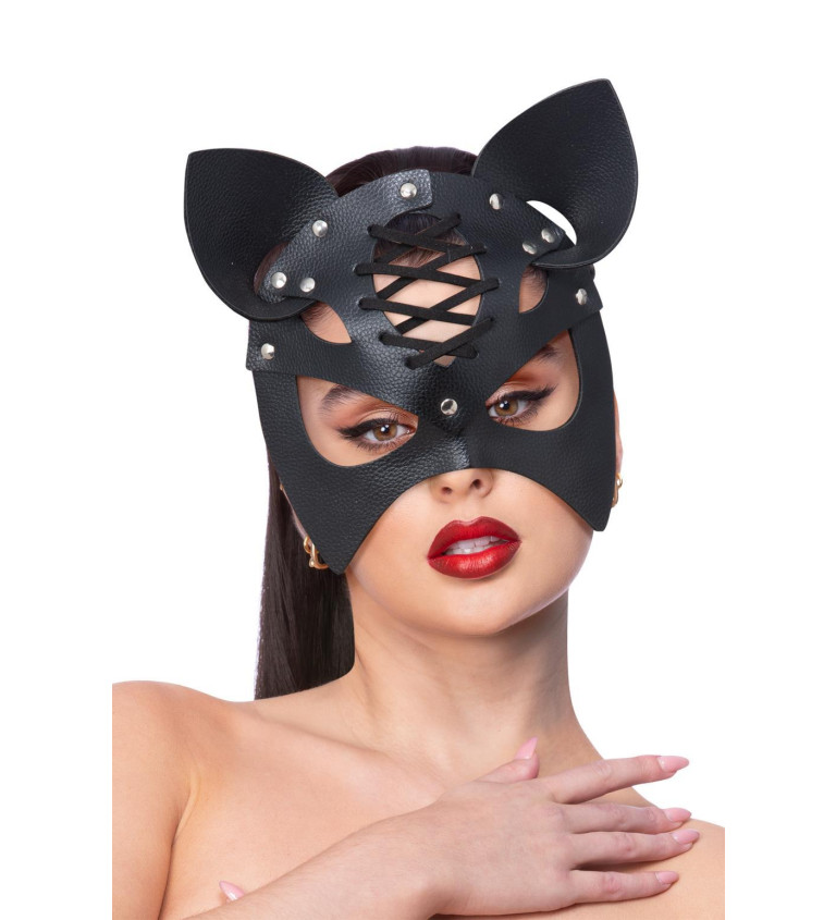 Maska sexy Mačka, čierna kožená