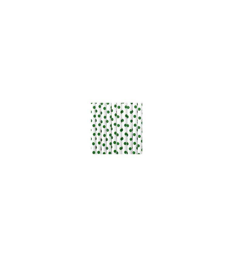 Slamky papierové s bodkami - zelená