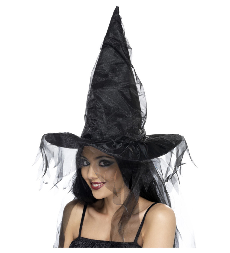 Čarodejnícky klobúk - čierny závoj