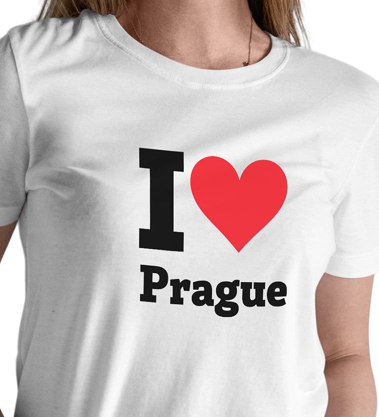 Dámske biele tričko - I love Prague