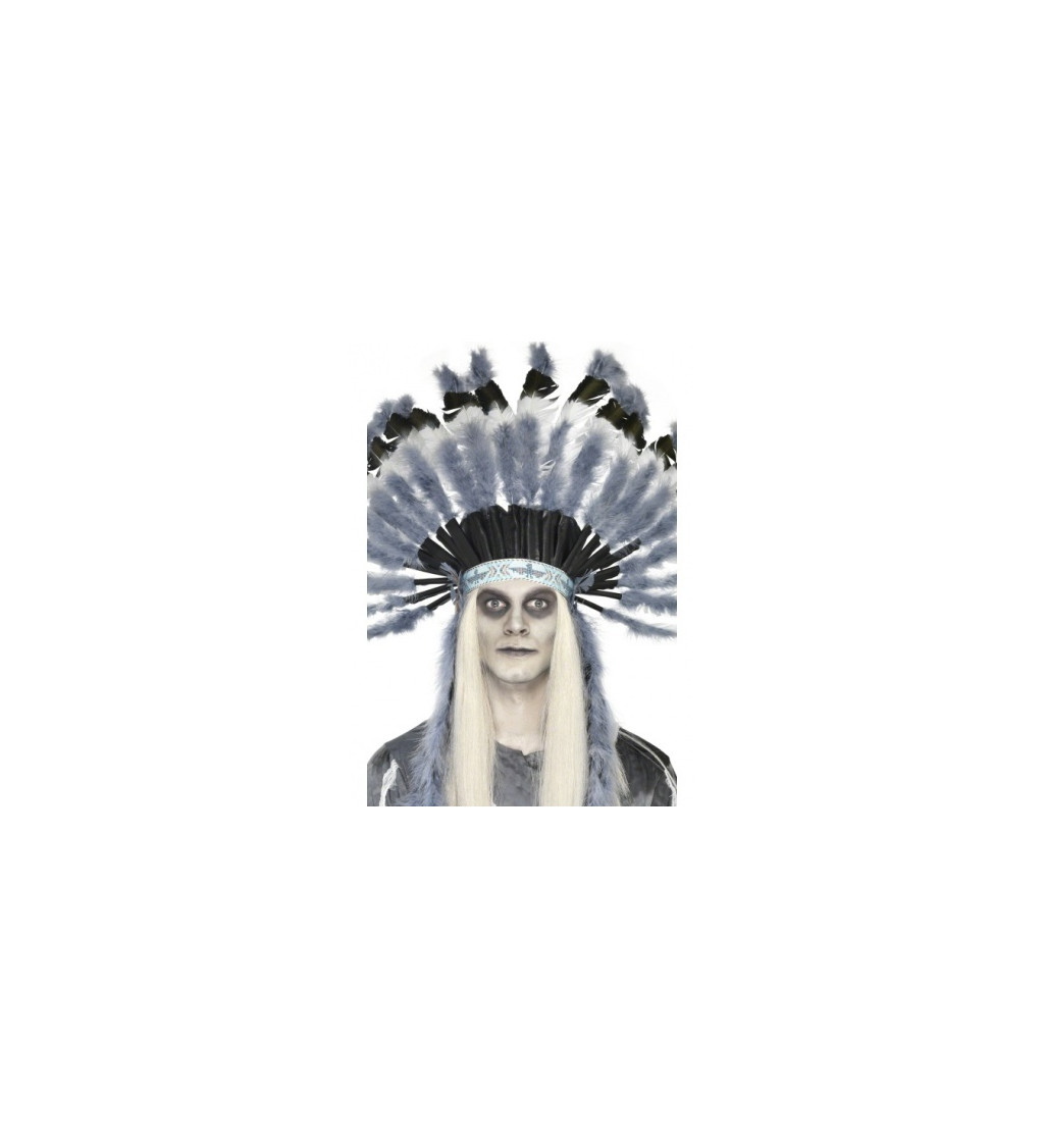 Indiánska čelenka pre náčelníkov - deluxe, sivá