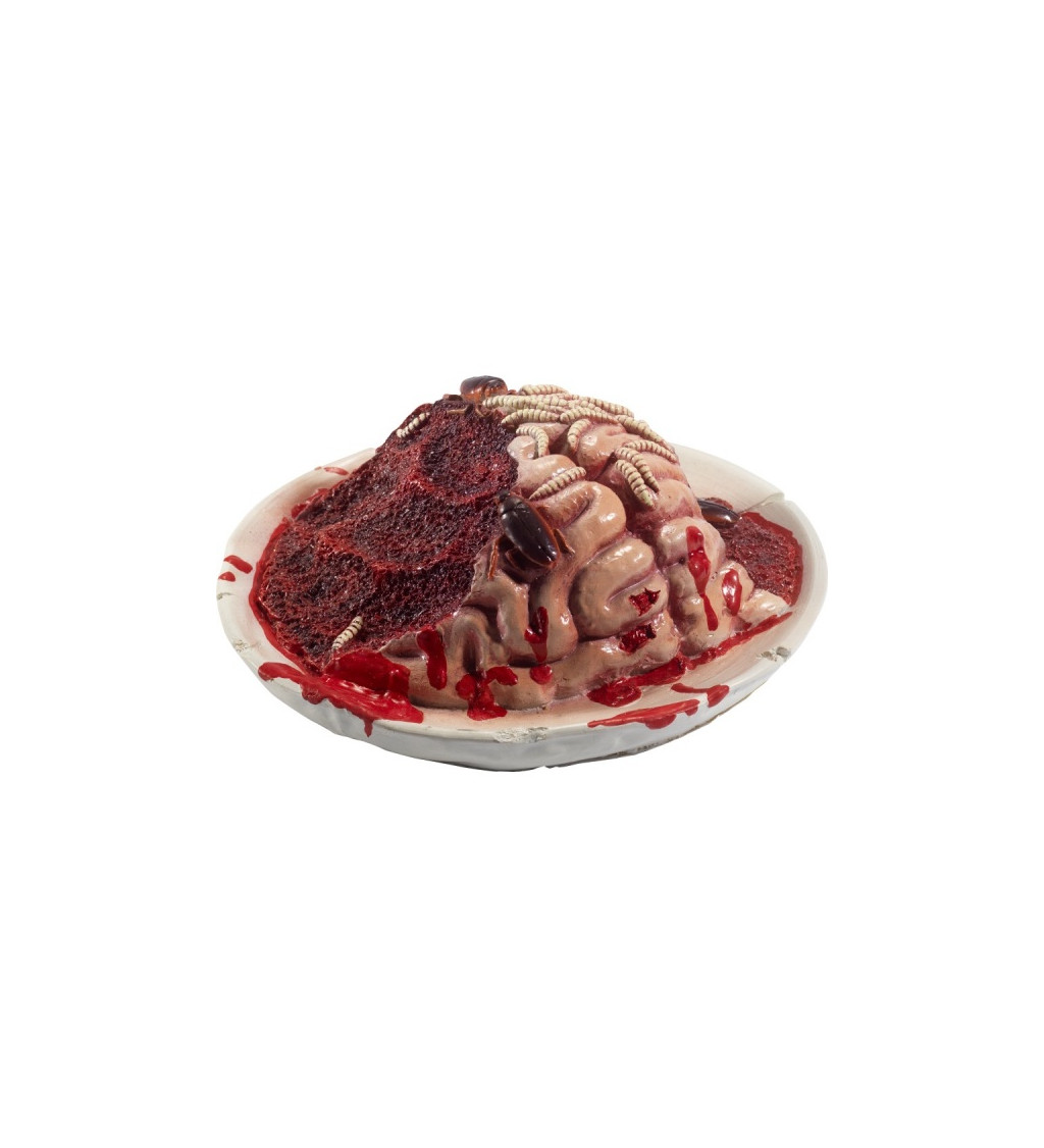 Latexový mozog na tanieri s červami