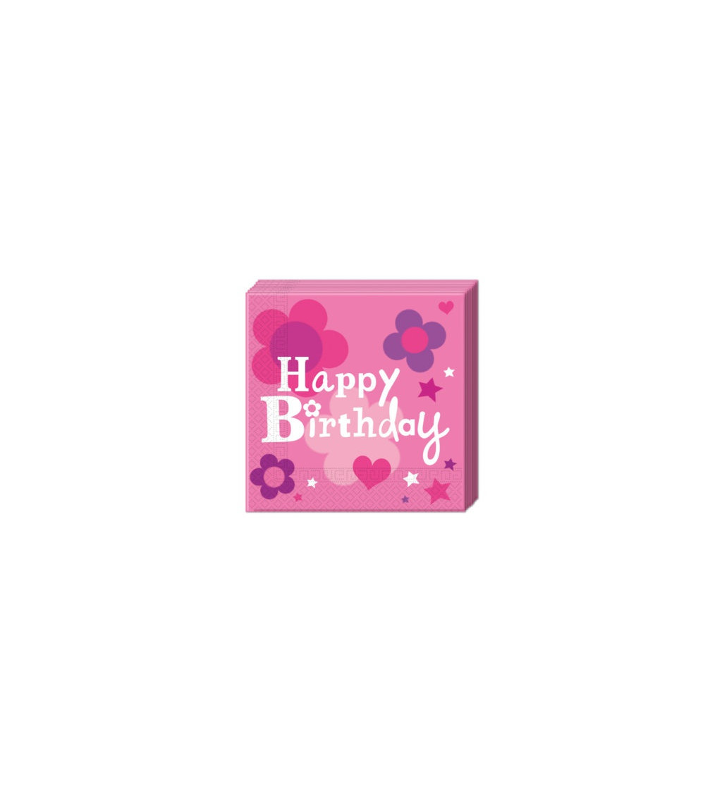 Ružové obrúsky s nápisom Happy Birthday
