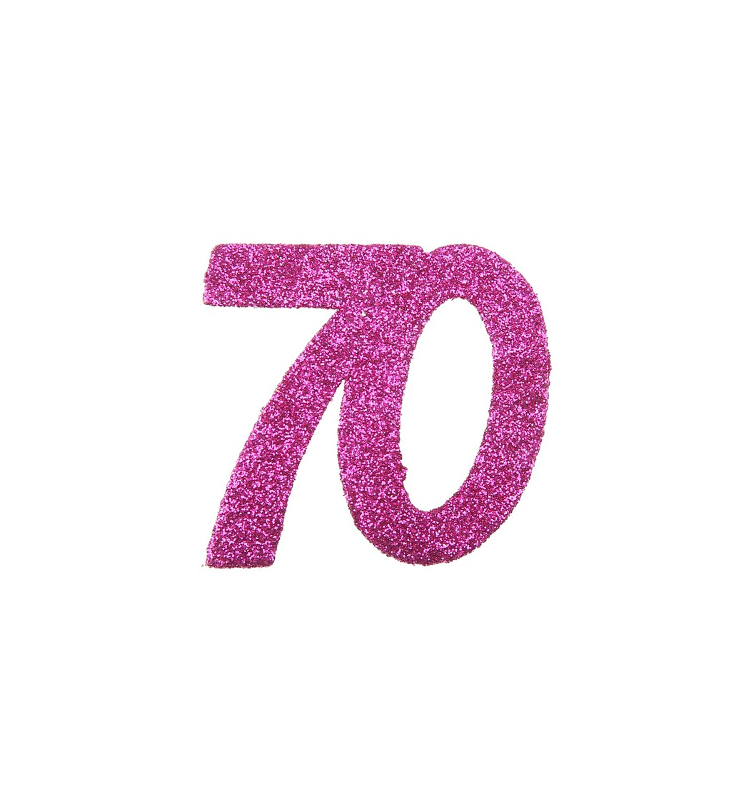Trblietavé konfety v ružovej farbe v tvare čísla 70