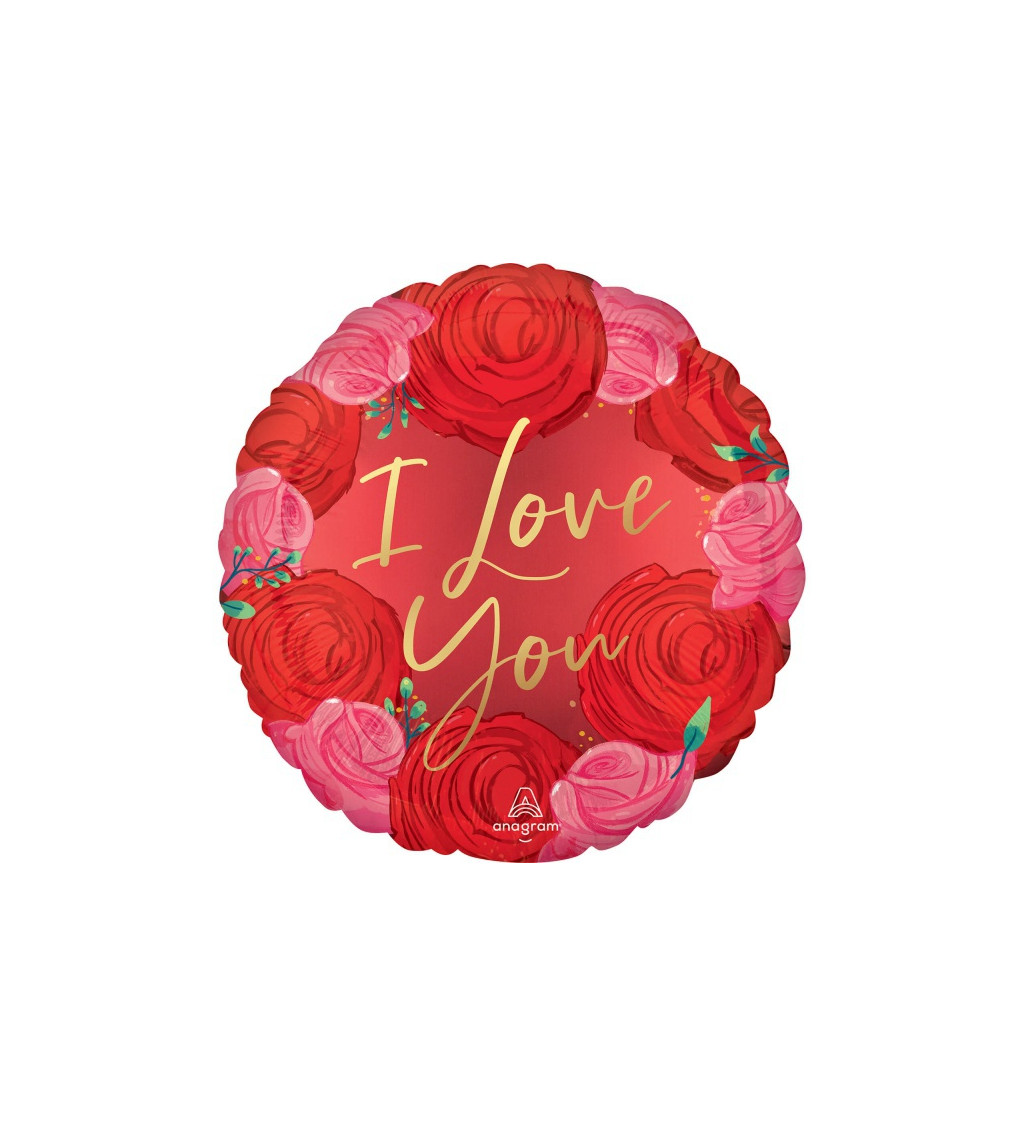 Sametový fóliový balón I Love You s ružami