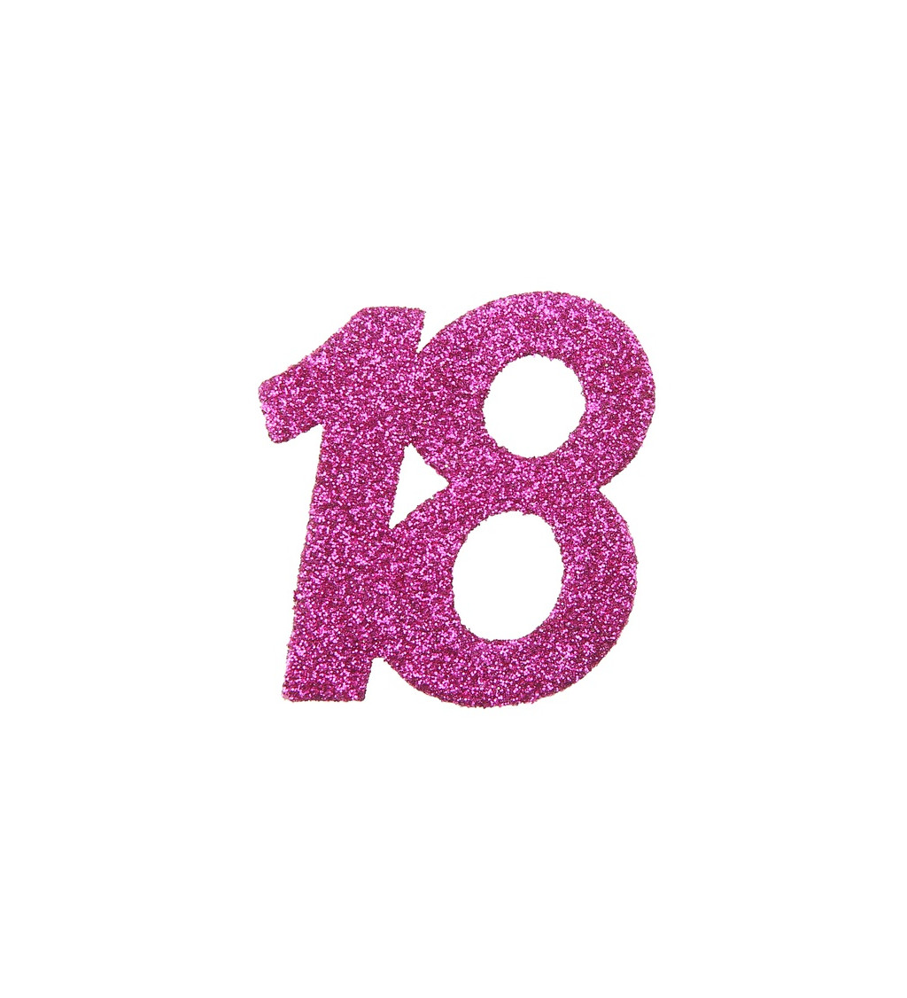 Ružové trblietavé konfety v tvare čísla 18
