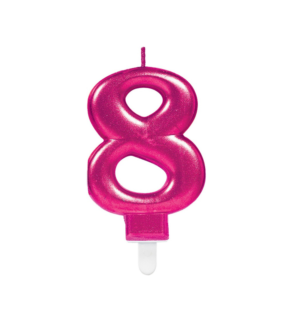 Ružová tortová sviečka s číslom 8