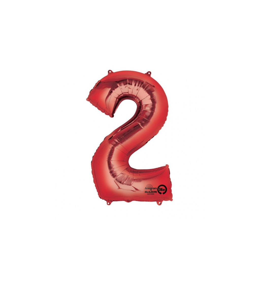 Červený fóliový balónik v tvare čísla 2
