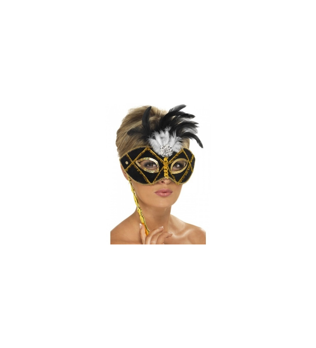 Benátska maska Lady Baroque - čierno zlatá