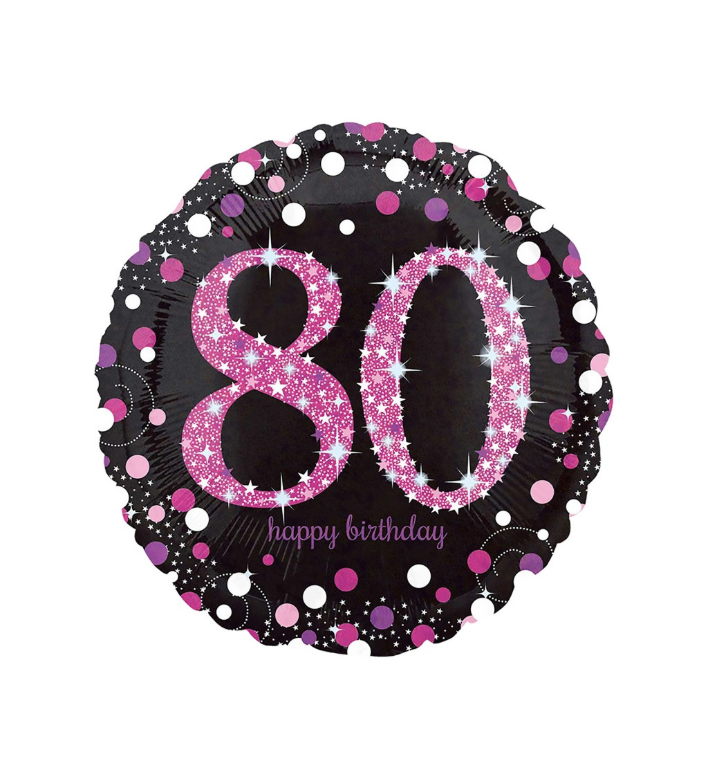 Okrúhly balón s ružovým nápisom: 80 Happy Birthday