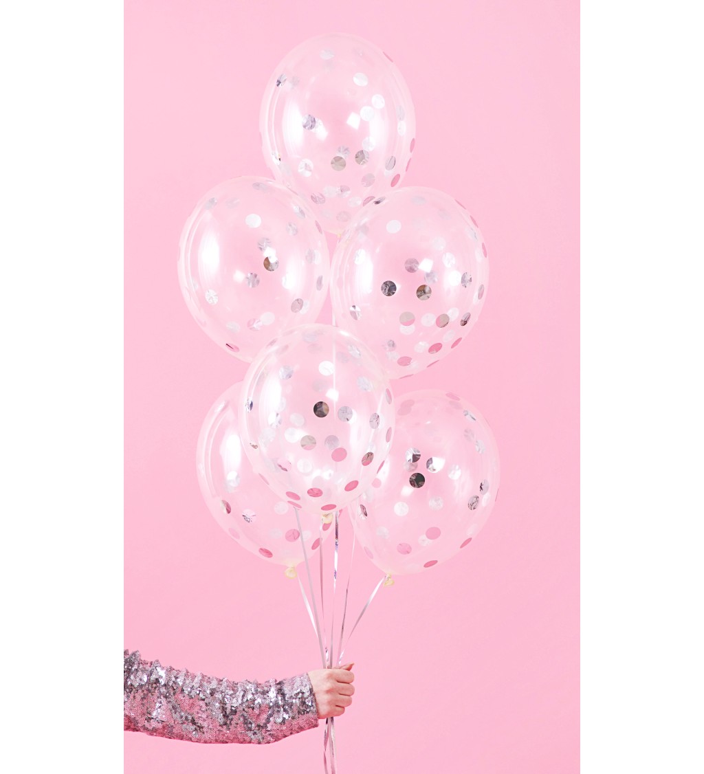 Priehľadný balón so striebornými konfetami
