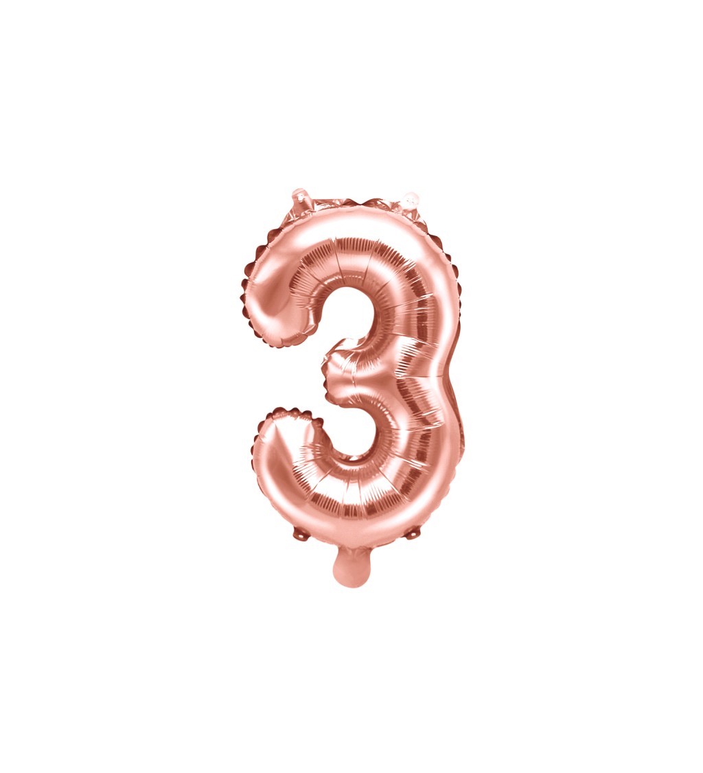 Kovový fóliový balónik Číslo ''3'', ružové zlato