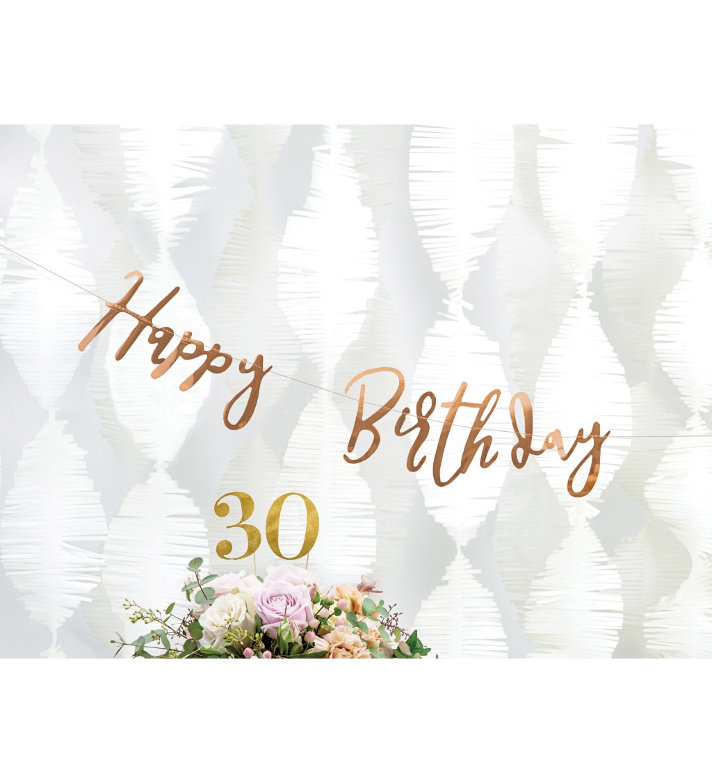 Girlanda s nápisom "Happy Birthday" v modernom ružovom zlate