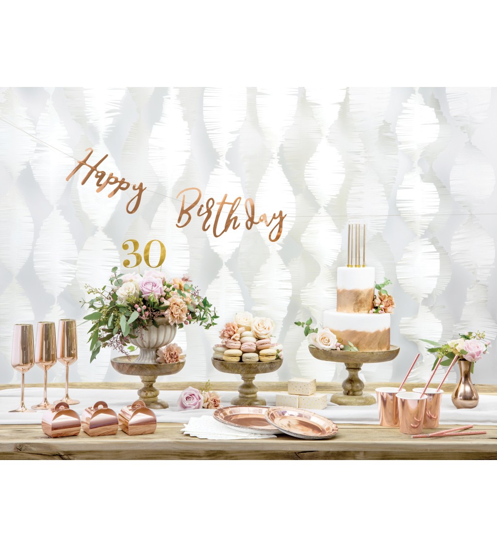 Girlanda s nápisom "Happy Birthday" v modernom ružovom zlate