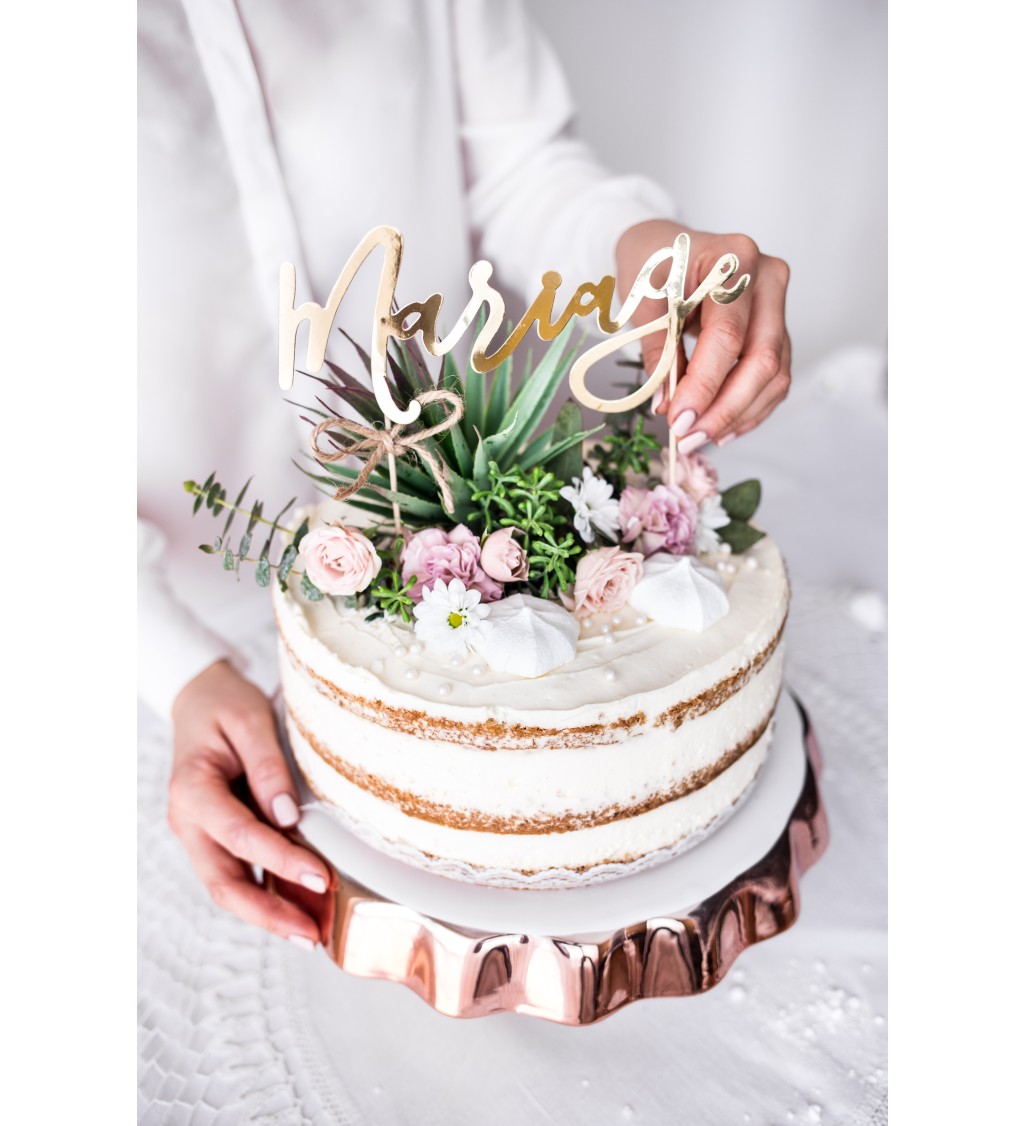 Zlatá ozdoba na svadobnú tortu - Mariage