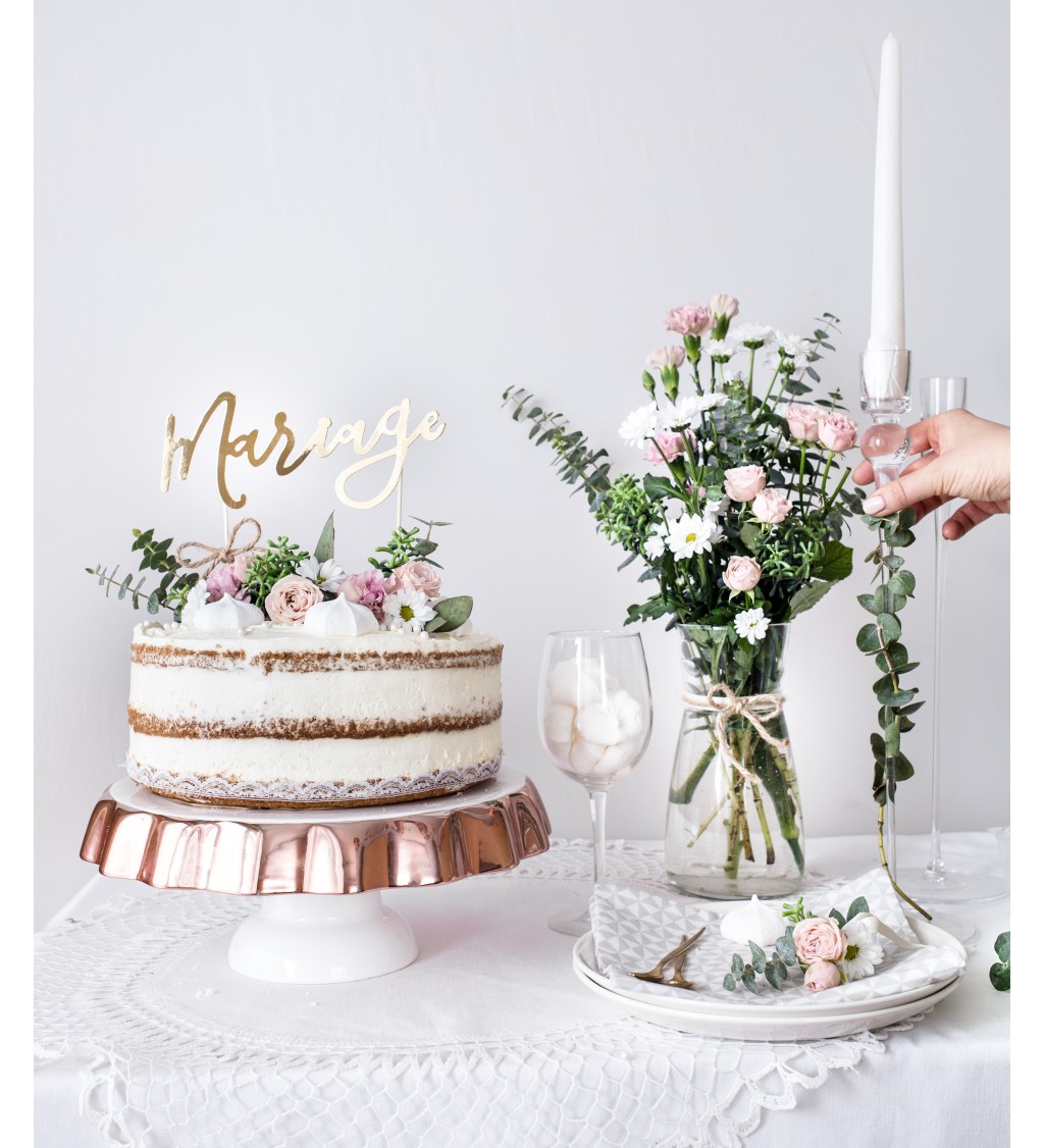 Zlatá ozdoba na svadobnú tortu - Mariage