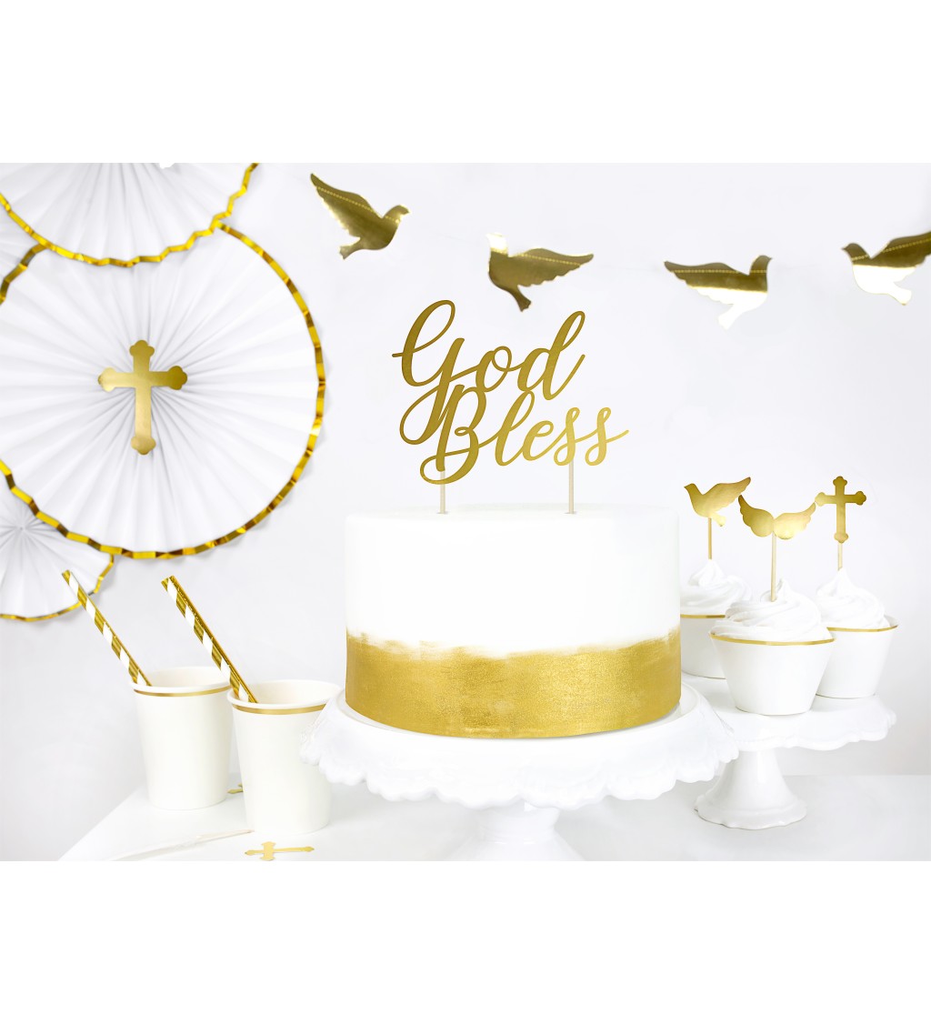 Zlatý topper na tortu - Boh žehnaj