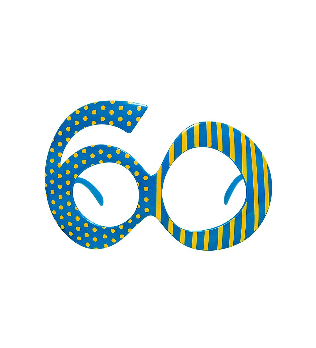 Okuliare v tvare čísla 60 v modro zltej farbe
