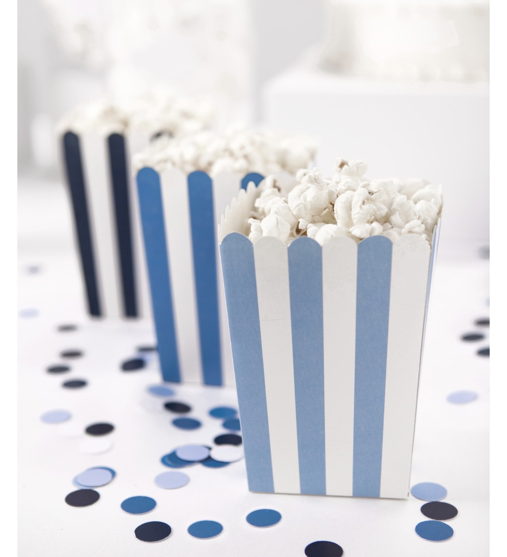Krabičky na popcorn - modré pruhy 6 ks