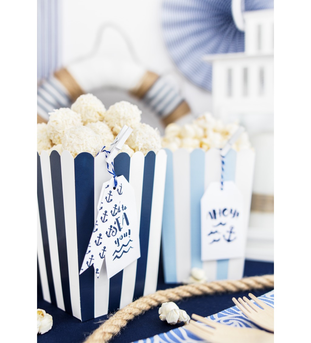 Krabičky na popcorn - modré pruhy 6 ks