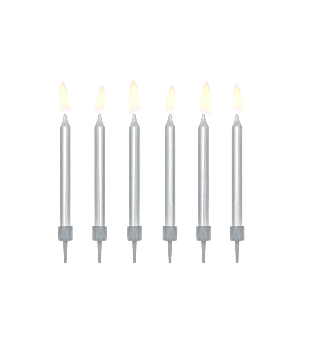 Birthday candles, plain, silver, 6cm (1 pkt / 6 pc.)
