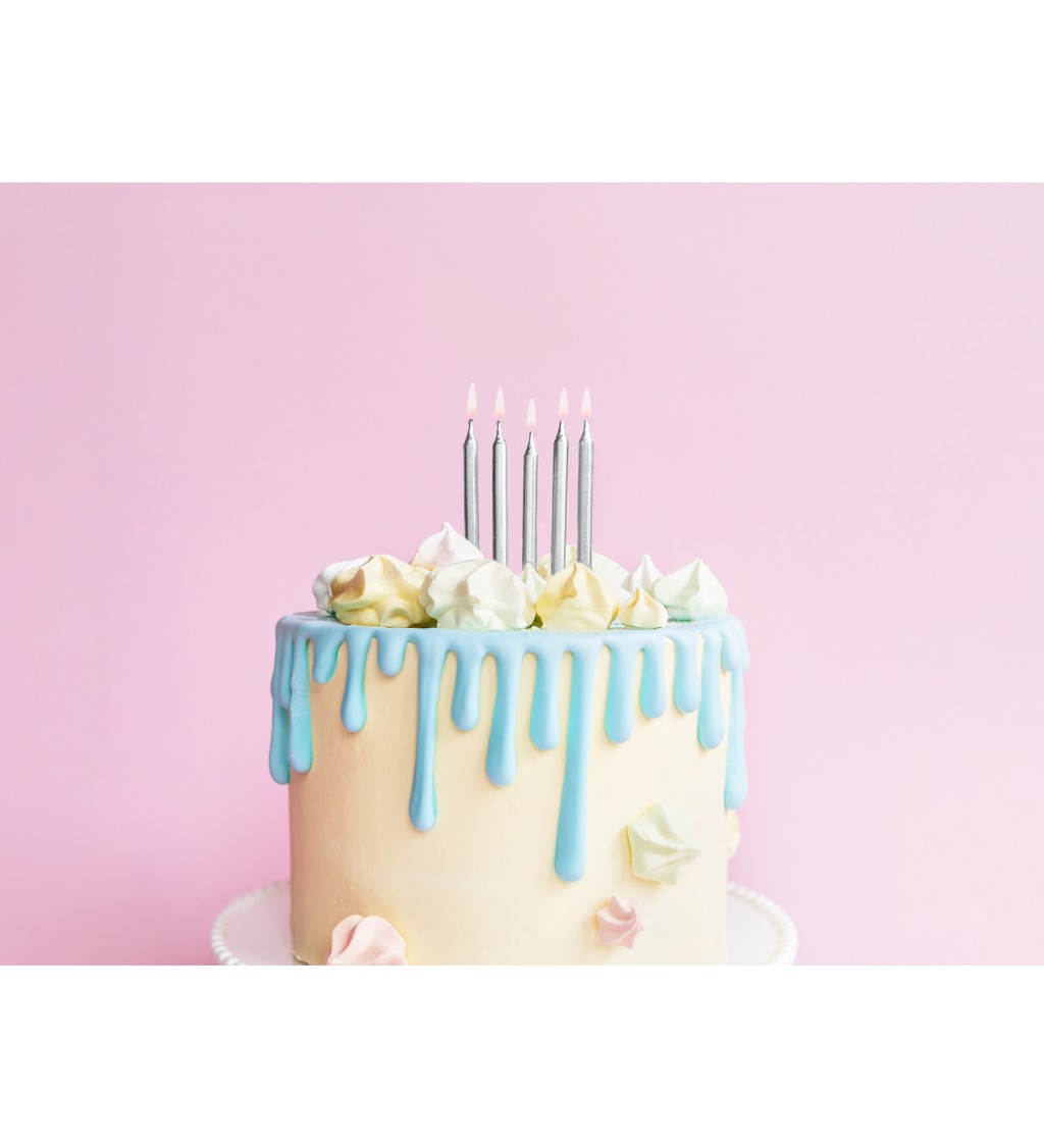 Birthday candles, plain, silver, 6cm (1 pkt / 6 pc.)