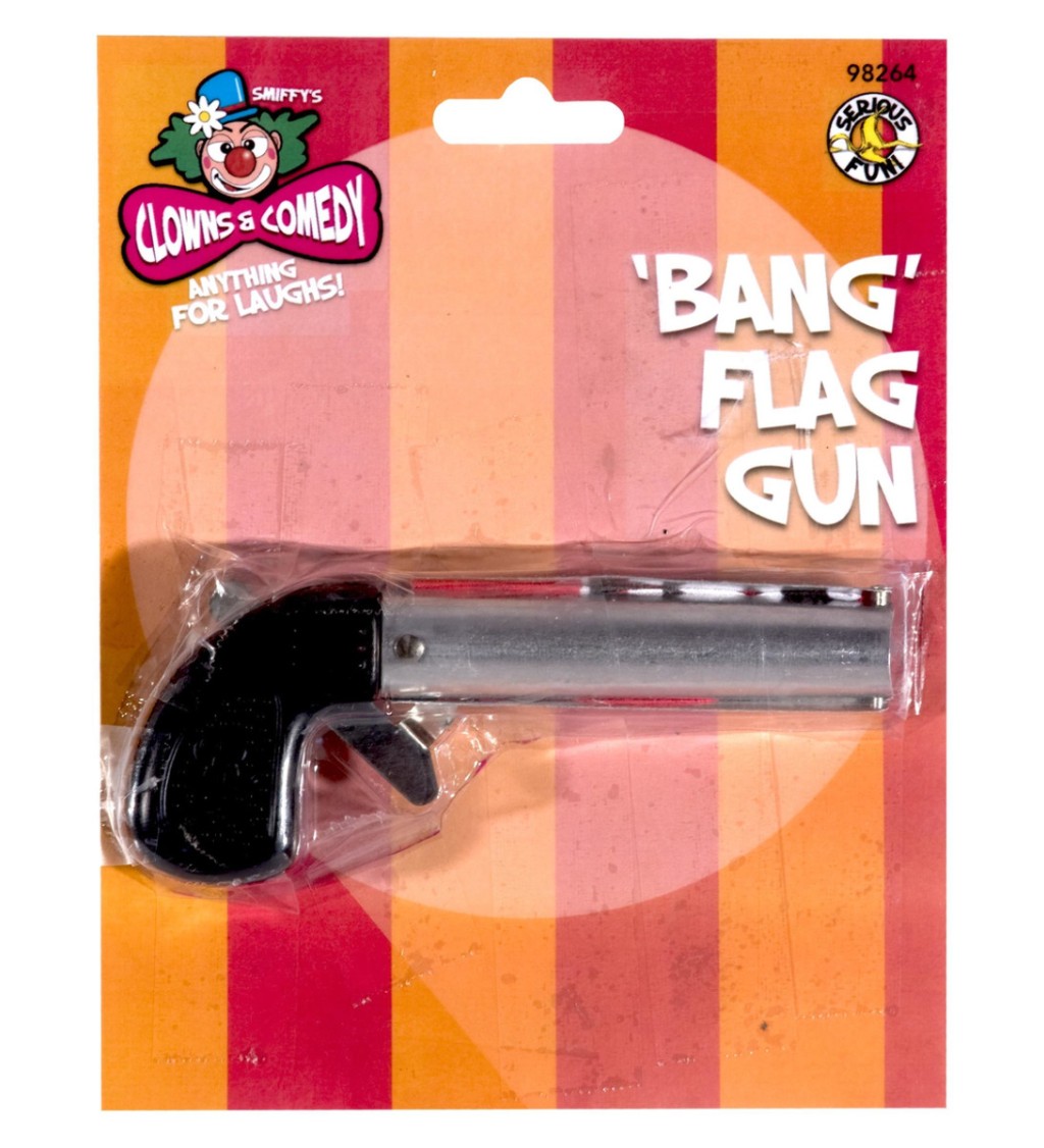Pištoľka s vlajočkou "BANG"