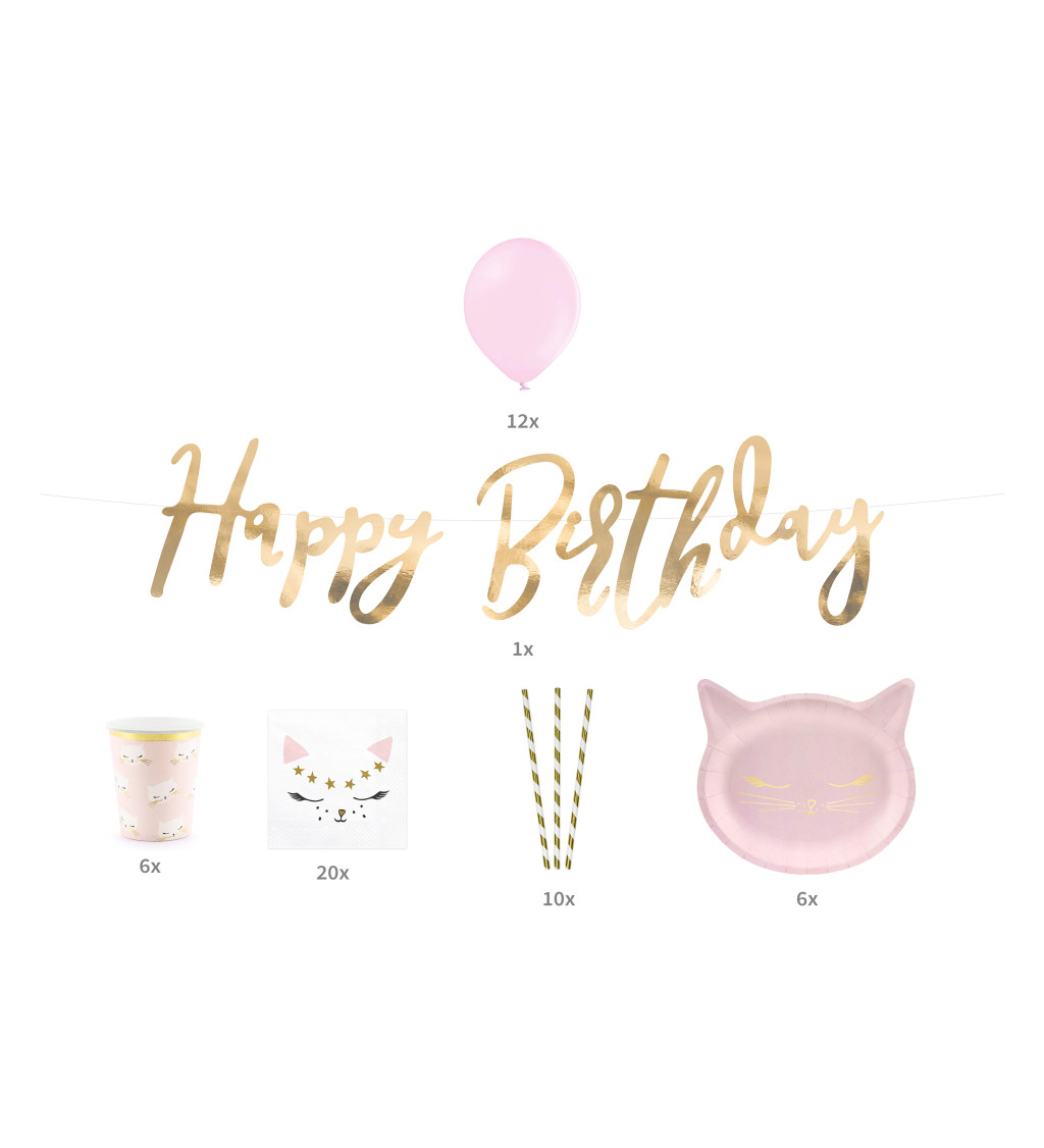 Sada "Happy Birthday" - Ružová mačka