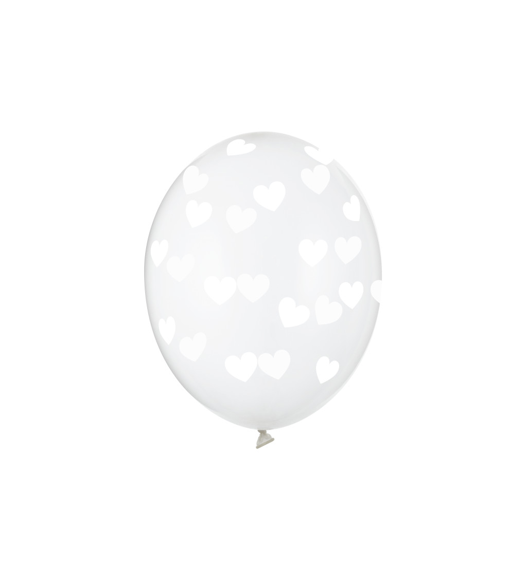 Priehľadný balón s bielymi srdiečkami