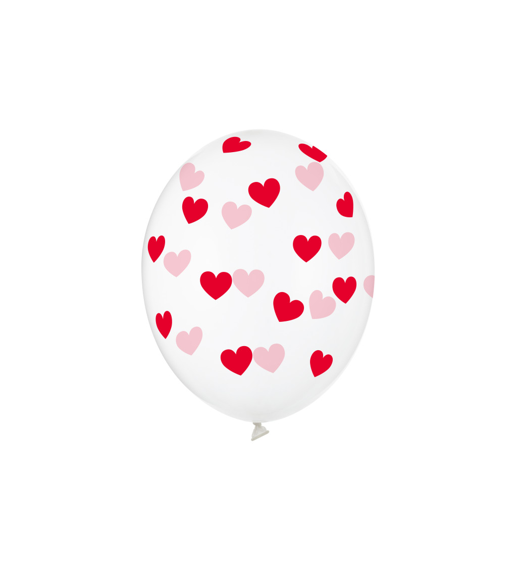 Priehľadné balóny s červenými srdiečkami (50ks)