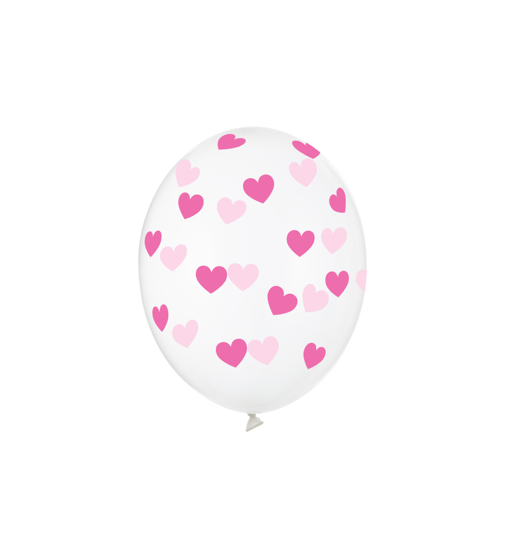 Priehľadné balóny s ružovými srdiečkami 50ks