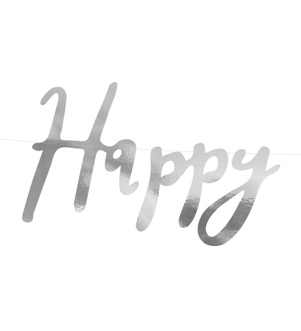 Girlanda s nápisom "Happy Birthday" v striebornej farbe