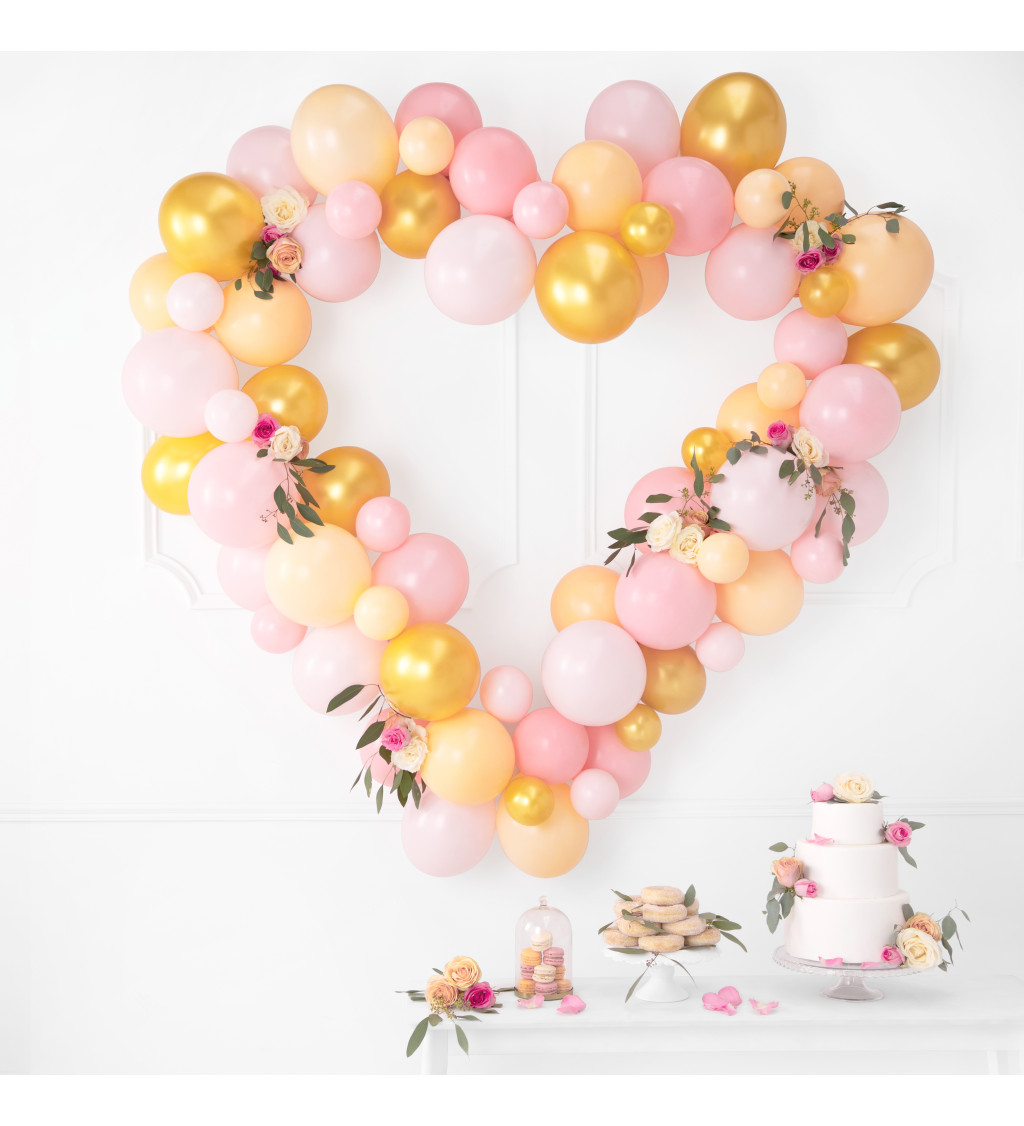 Balónová girlanda v tvare srdca - Zláte, ružové