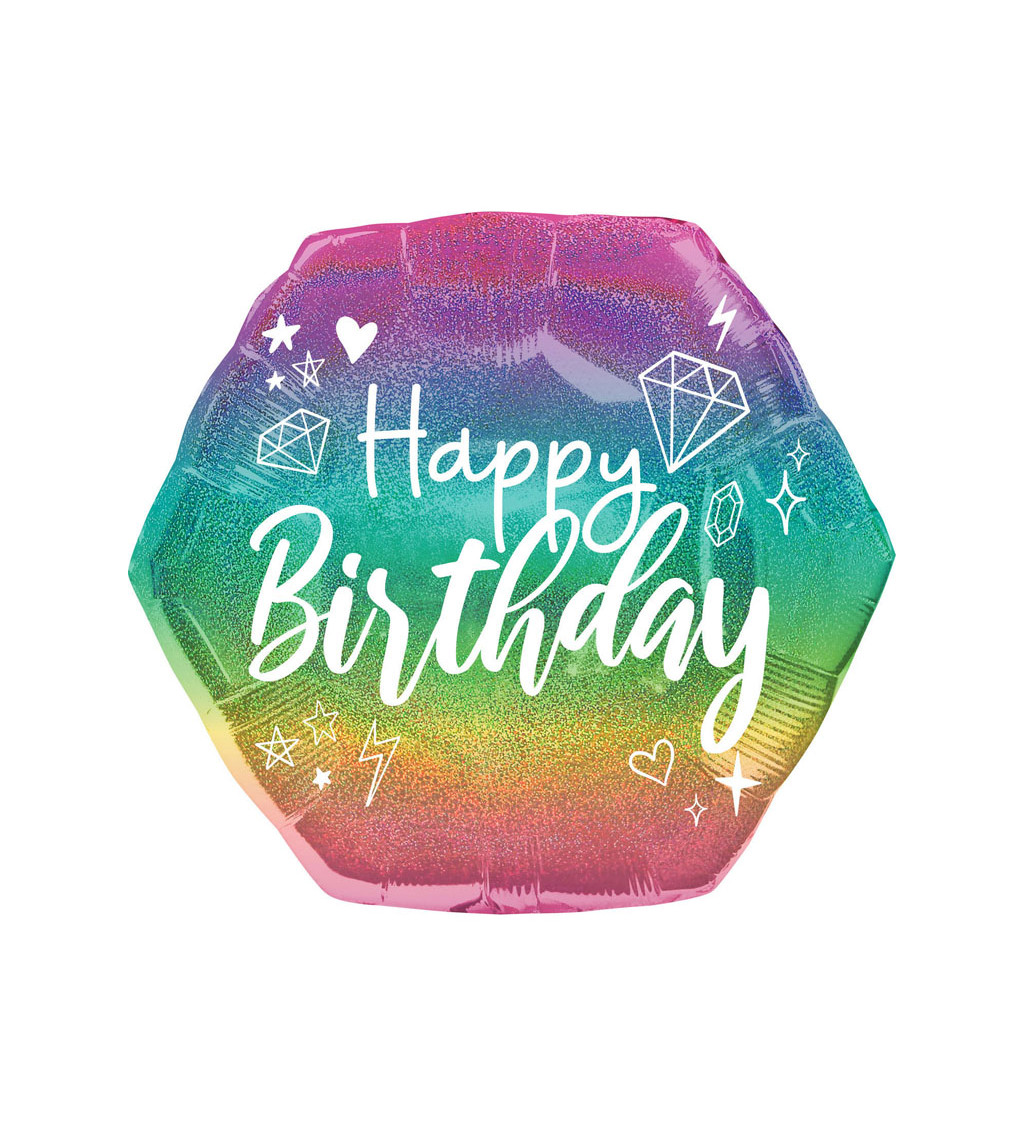 Fóliový balónik Happy Birthday, holografický
